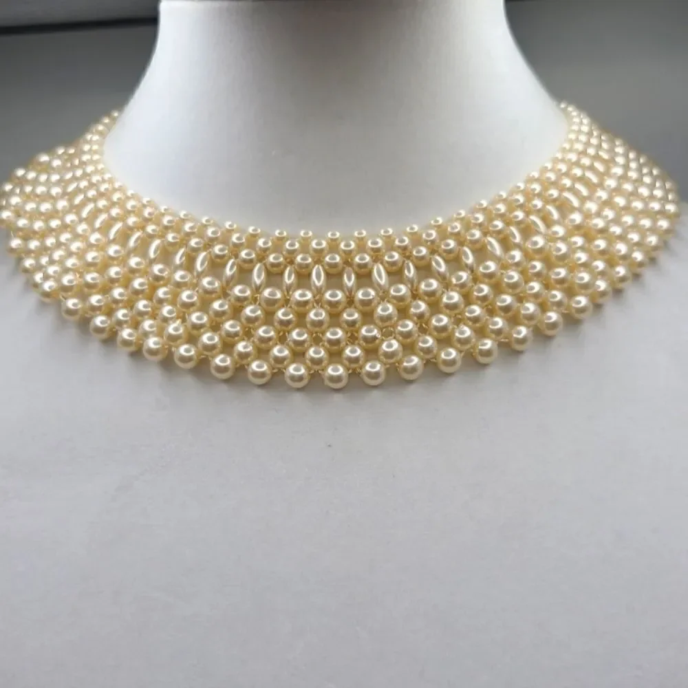 Vintage Bib collar necklace and matching earrings,  faux pearl